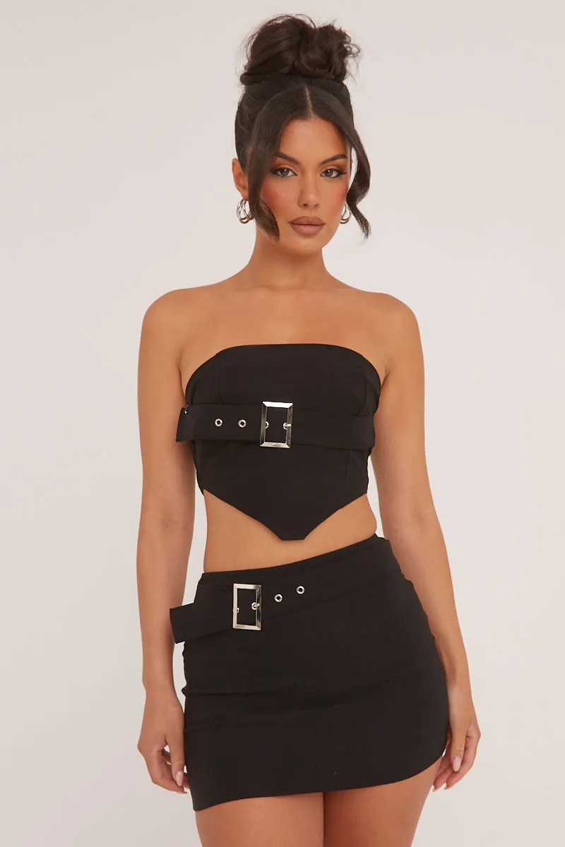 Black Bandeau Belt Detail Cropped Top & Mini Skirt Co-ord Set - Sharleen sold by Rebellious Fashion product image thumbnail 2