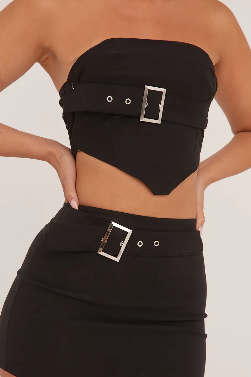 Black Bandeau Belt Detail Cropped Top & Mini Skirt Co-ord Set - Sharleen sold by Rebellious Fashion product image thumbnail 3