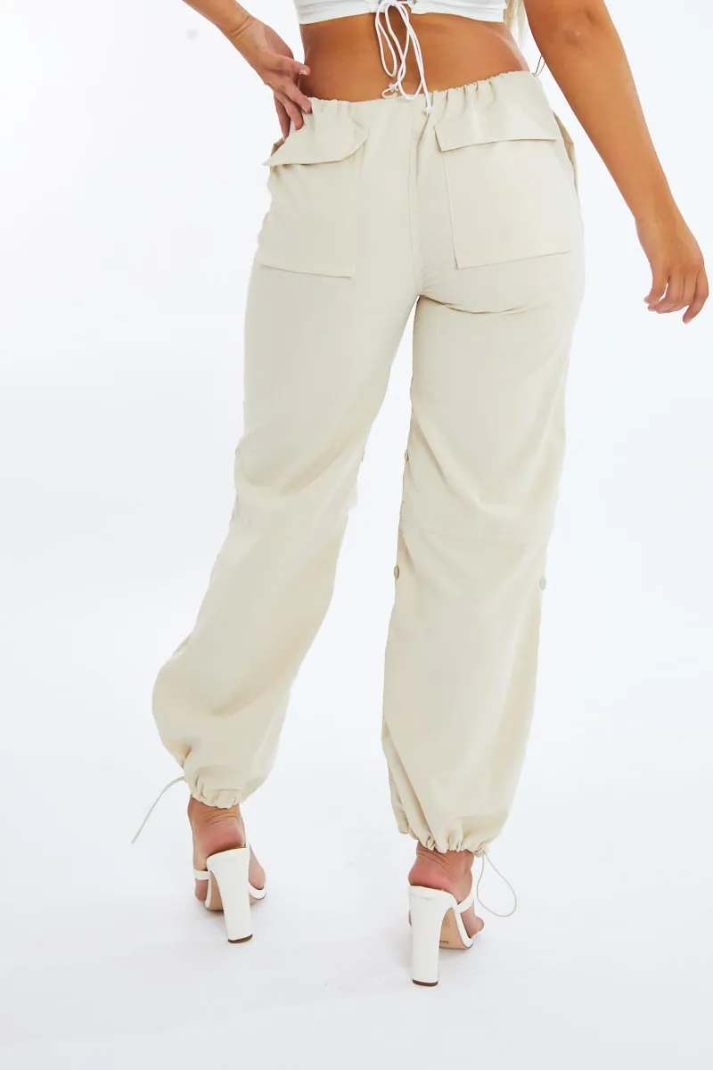 Beige Toggle Detail Cargo Trousers - Izara sold by Rebellious Fashion product image thumbnail 5