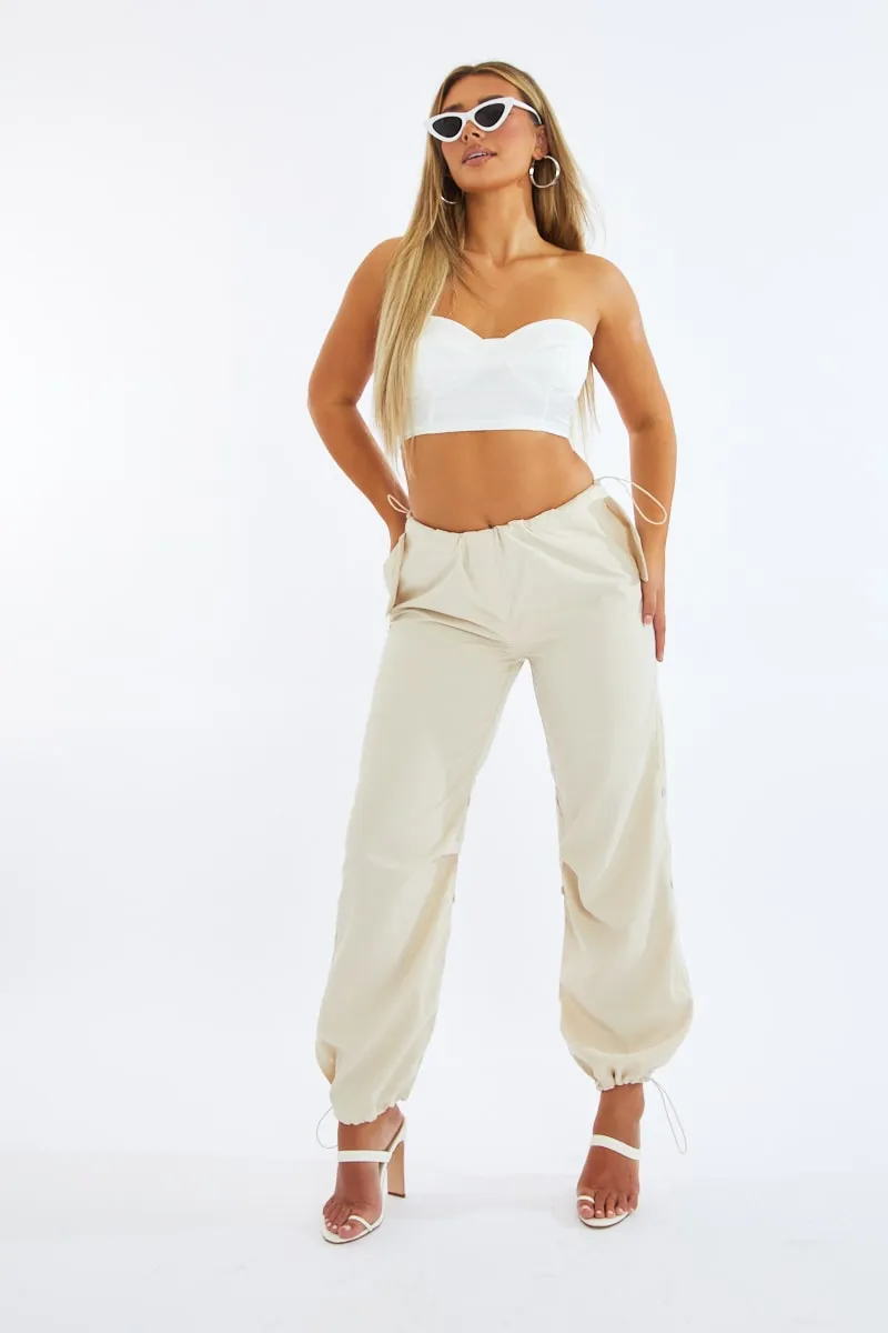 Beige Toggle Detail Cargo Trousers - Izara sold by Rebellious Fashion product image thumbnail 2