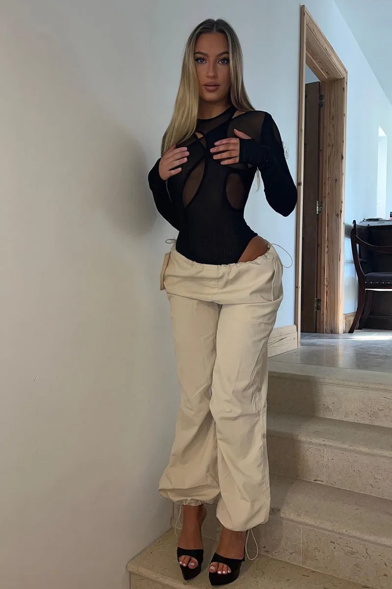 Beige Toggle Detail Cargo Trousers - Izara sold by Rebellious Fashion