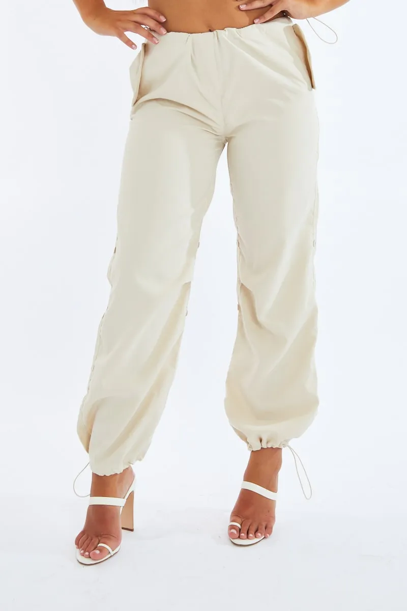 Beige Toggle Detail Cargo Trousers - Izara sold by Rebellious Fashion product image thumbnail 3
