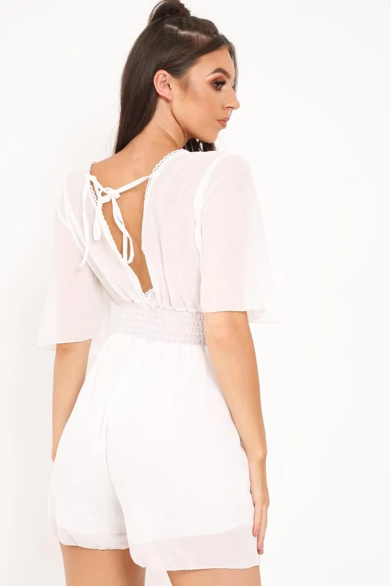 White Crochet Plunge Playsuit -Moana sold by Rebellious Fashion product image thumbnail 3