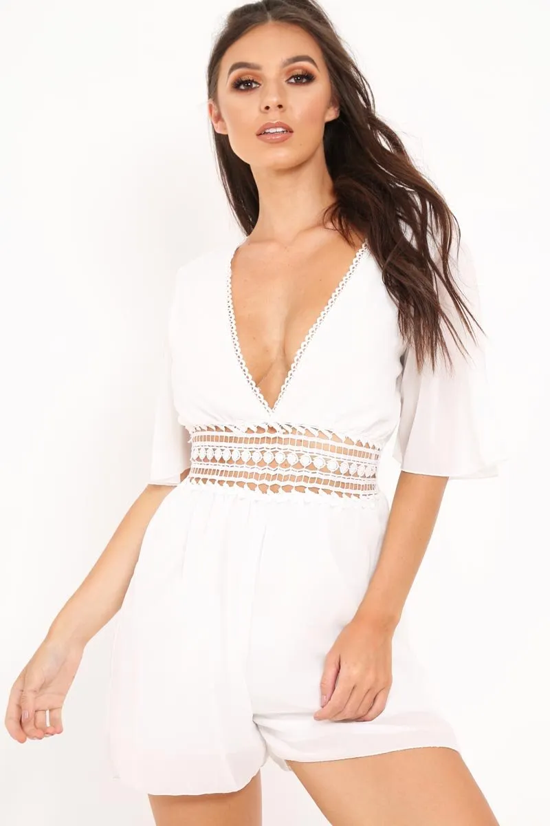 White Crochet Plunge Playsuit -Moana sold by Rebellious Fashion product image thumbnail 2