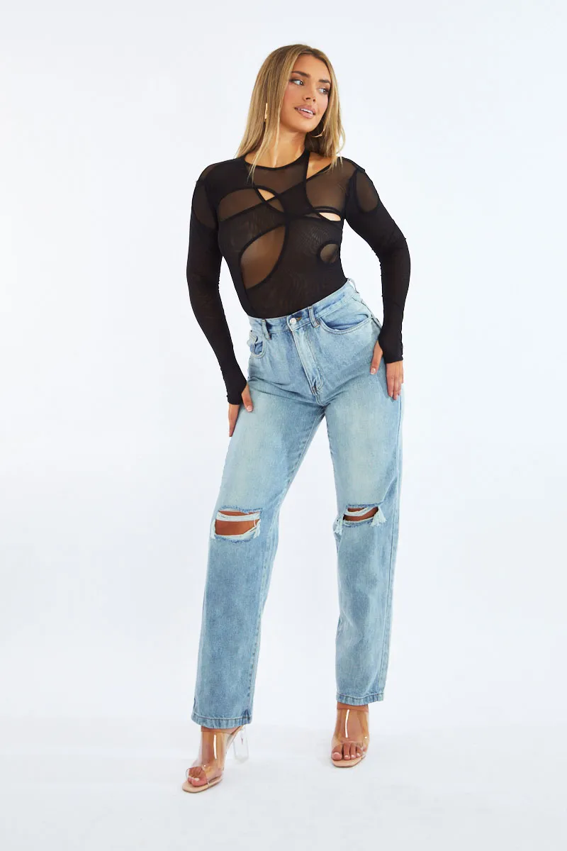 Black Mesh Cut Out Detail Bodysuit - Keziah sold by Rebellious Fashion product image thumbnail 4