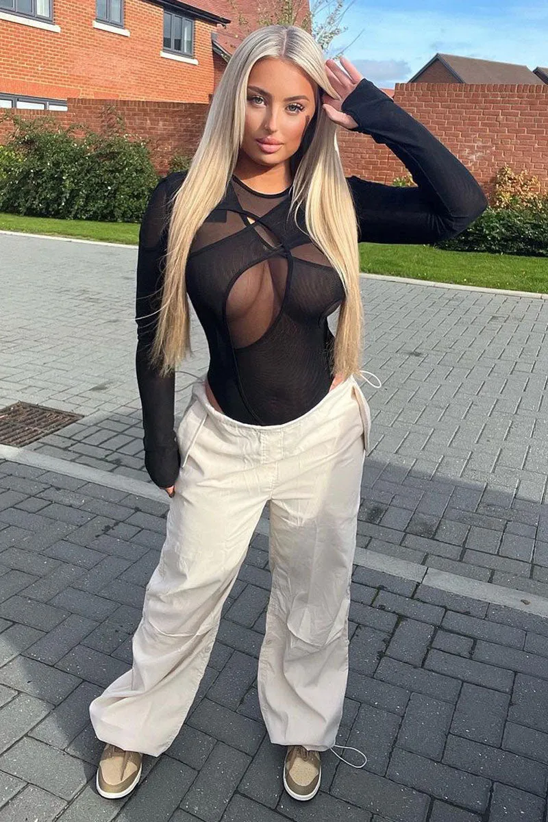 Black Mesh Cut Out Detail Bodysuit - Keziah sold by Rebellious Fashion product image thumbnail 2