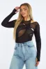 Black Mesh Cut Out Detail Bodysuit - Keziah sold by Rebellious Fashion