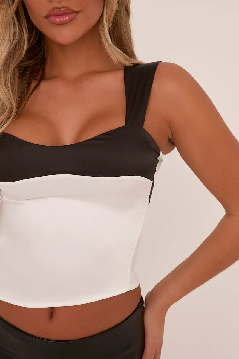 White Satin Monochrome Tie Back Top - Melora sold by Rebellious Fashion product image thumbnail 3