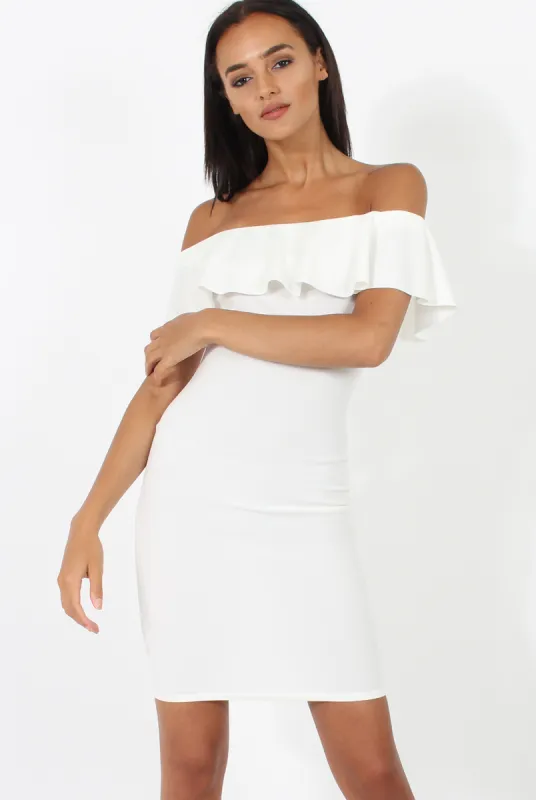 White Bardot Frill Midi Dress - Lily sold by Rebellious Fashion