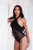 Black Mesh Halter Neck Bodysuit - Christa sold by Rebellious Fashion