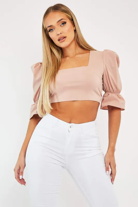 Nude Square Neck Open Back Crop Top - Faisa sold by Rebellious Fashion