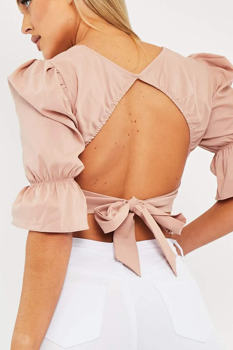 Nude Square Neck Open Back Crop Top - Faisa sold by Rebellious Fashion product image thumbnail 4