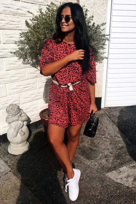 Red Leopard Print Oversized Shift Dress - Dayle made by Rebellious Fashion