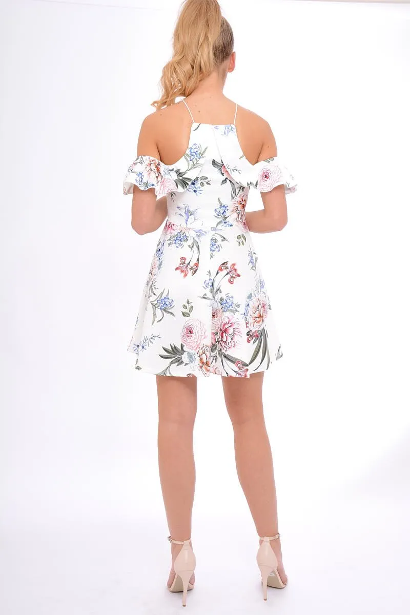 White Floral Cold Shoulder Skater Dress - Zoey sold by Rebellious Fashion product image thumbnail 4