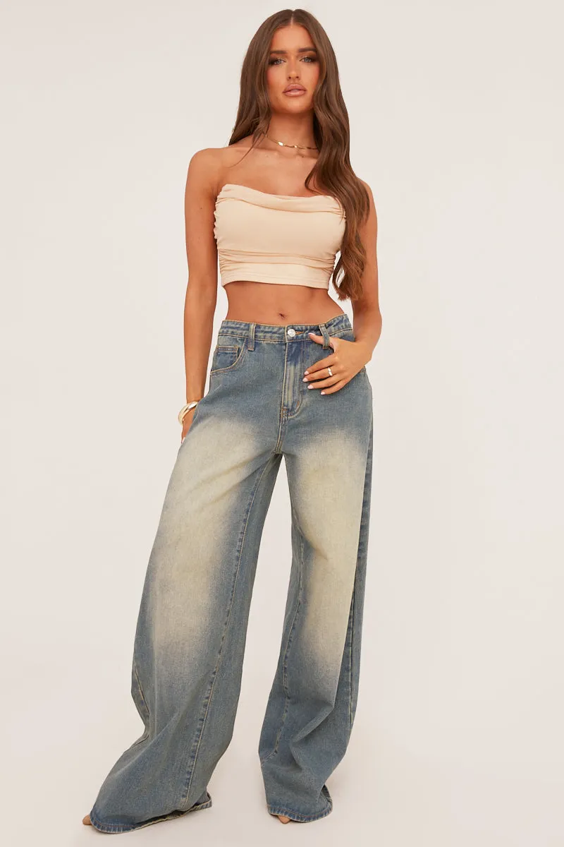 Beige Cowl Neck Corset Detail Cropped Top - Immy sold by Rebellious Fashion product image thumbnail 2