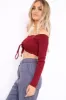 Wine Ribbed Lace Up Front Crop Top - Emmy sold by Rebellious Fashion