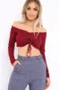 Wine Ribbed Lace Up Front Crop Top - Emmy sold by Rebellious Fashion