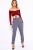 Wine Ribbed Lace Up Front Crop Top - Emmy sold by Rebellious Fashion