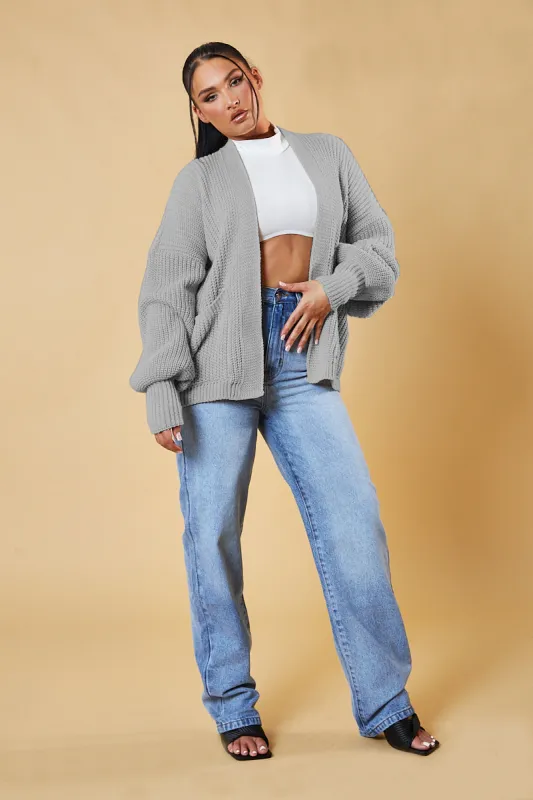 Grey Chunky Knit Slouchy Cardigan - Daisy sold by Rebellious Fashion