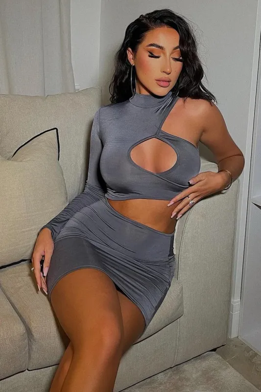 Charcoal Grey Cut Out Mini Dress - Halle sold by Rebellious Fashion