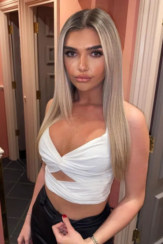 Cream Cross over Front Cut Out Slinky Crop Top - Estella sold by Rebellious Fashion