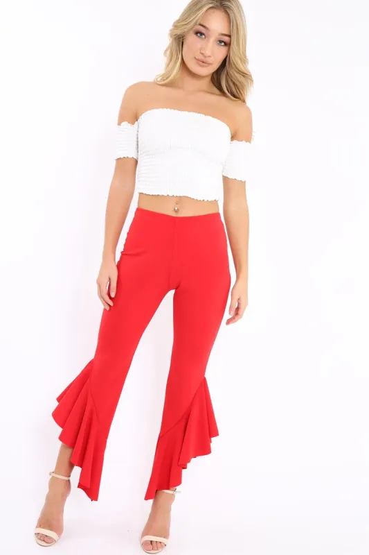 Red Frill Hem Trousers - Ashlie sold by Rebellious Fashion