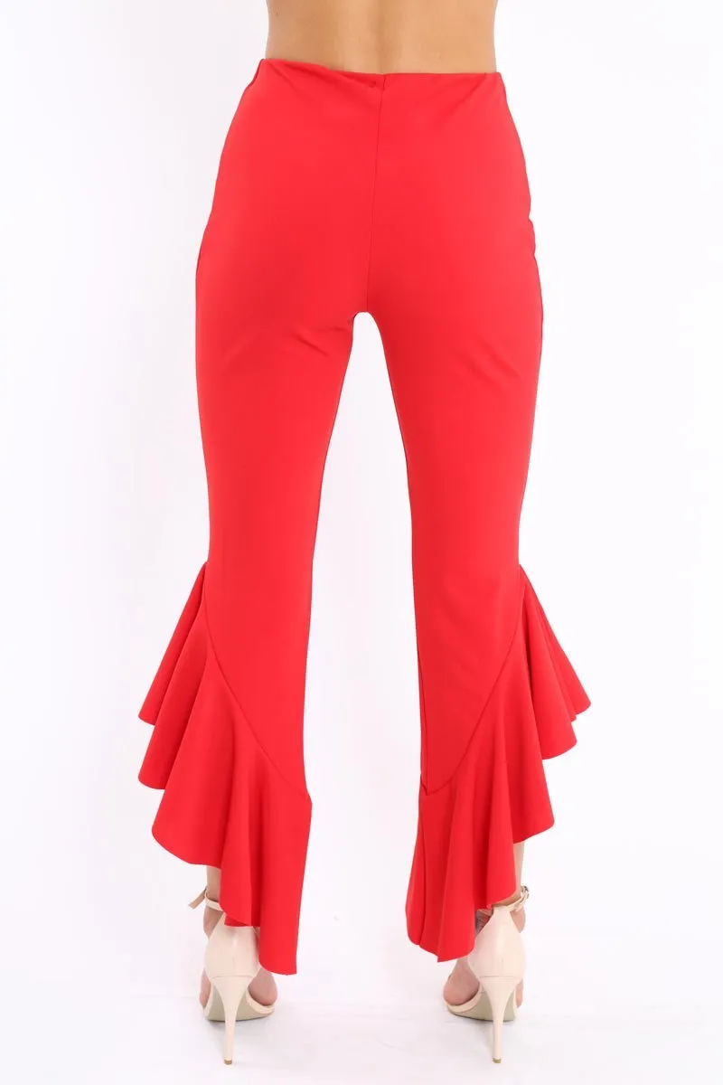 Red Frill Hem Trousers - Ashlie sold by Rebellious Fashion product image thumbnail 5