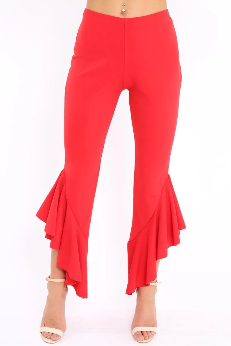 Red Frill Hem Trousers - Ashlie sold by Rebellious Fashion product image thumbnail 2
