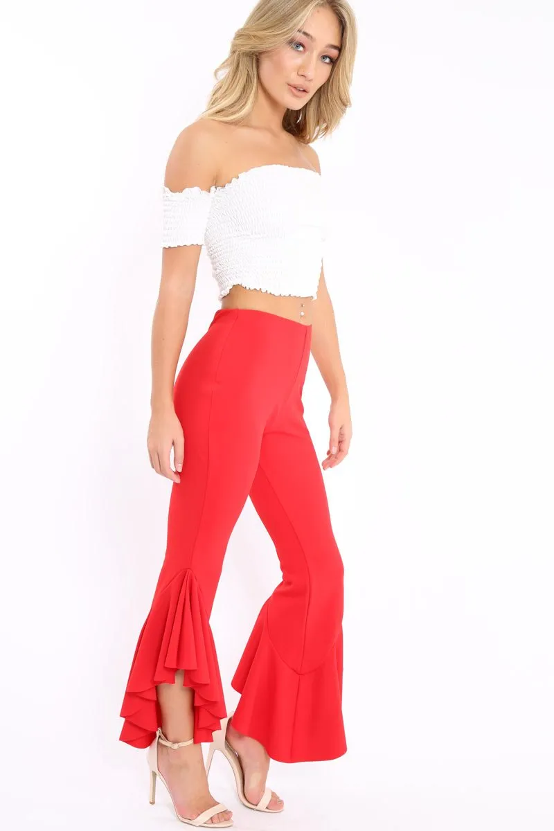 Red Frill Hem Trousers - Ashlie sold by Rebellious Fashion product image thumbnail 4