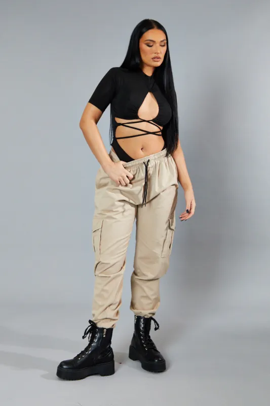 Beige Baggy Cuffed Cargo Trousers - Shemaz sold by Rebellious Fashion