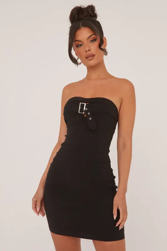 Black Bandeau Belt Detail Bodycon Mini Dress - Anaya sold by Rebellious Fashion