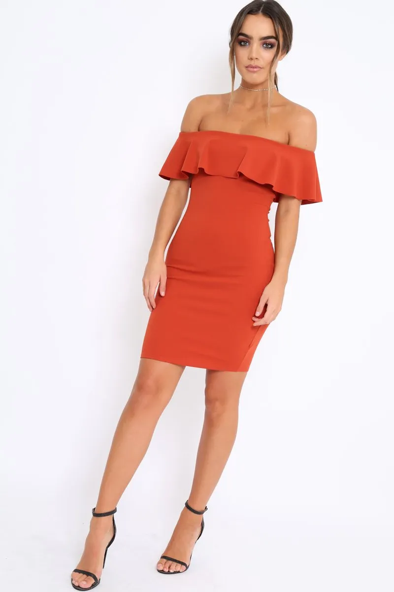 Rust Frill Bardot Midi Dress - Bridget sold by Rebellious Fashion product image thumbnail 2