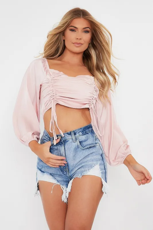 Pink Front Ruching Crop Top - Maxie sold by Rebellious Fashion