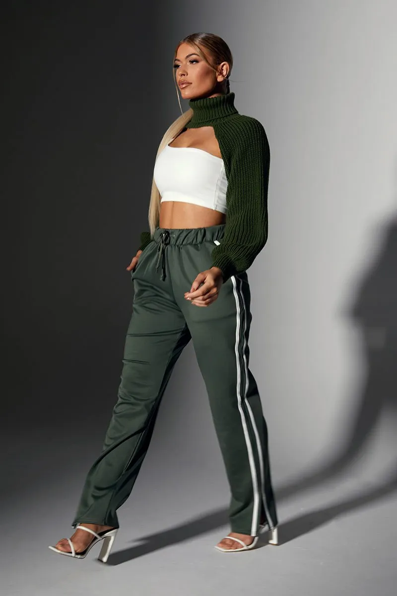 Khaki Side Stripe Split Hem Wide Leg Joggers - Karris sold by Rebellious Fashion product image thumbnail 4