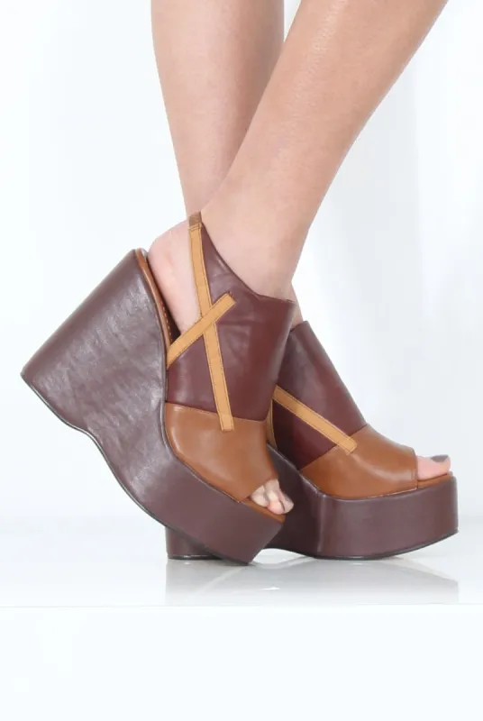 Tan Peep Toe Wedges- Sadie sold by Rebellious Fashion