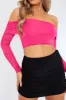 Hot Pink Mesh Bardot Crop Top - Cece sold by Rebellious Fashion