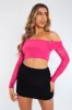 Hot Pink Mesh Bardot Crop Top - Cece sold by Rebellious Fashion