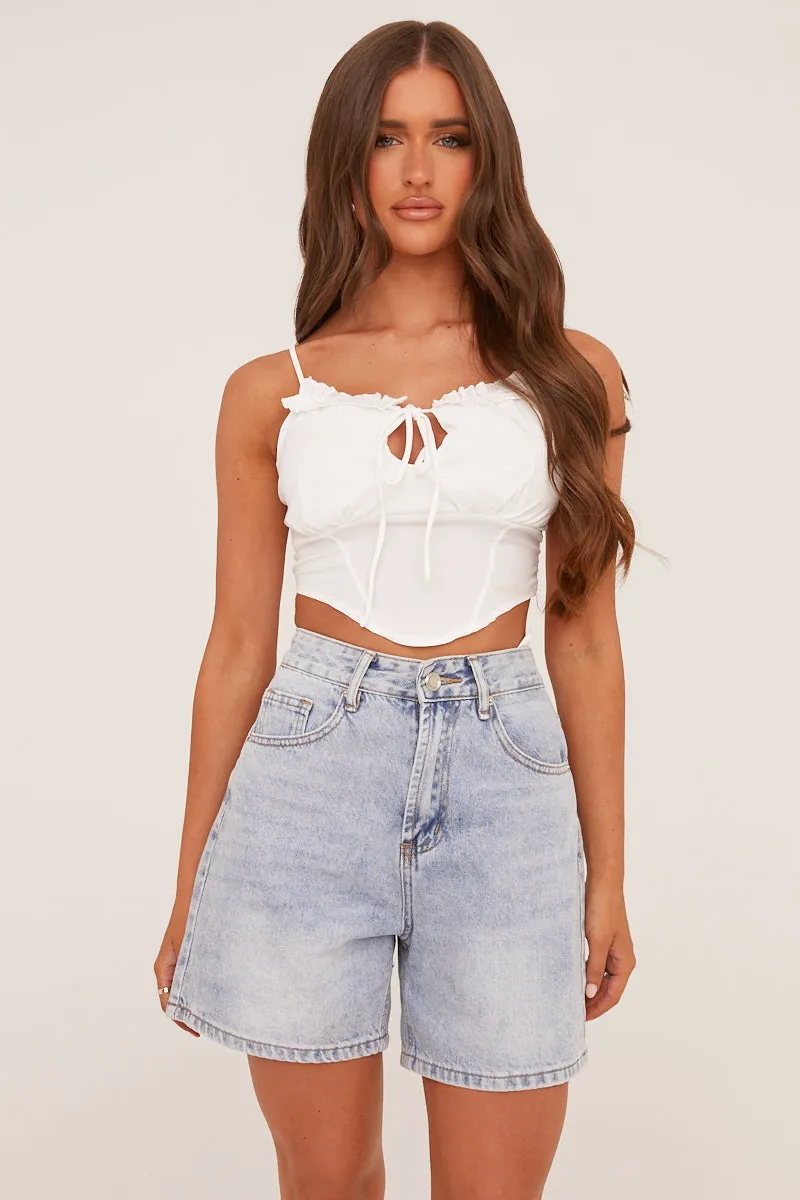 White Corset Detail Crop Top - Electra sold by Rebellious Fashion