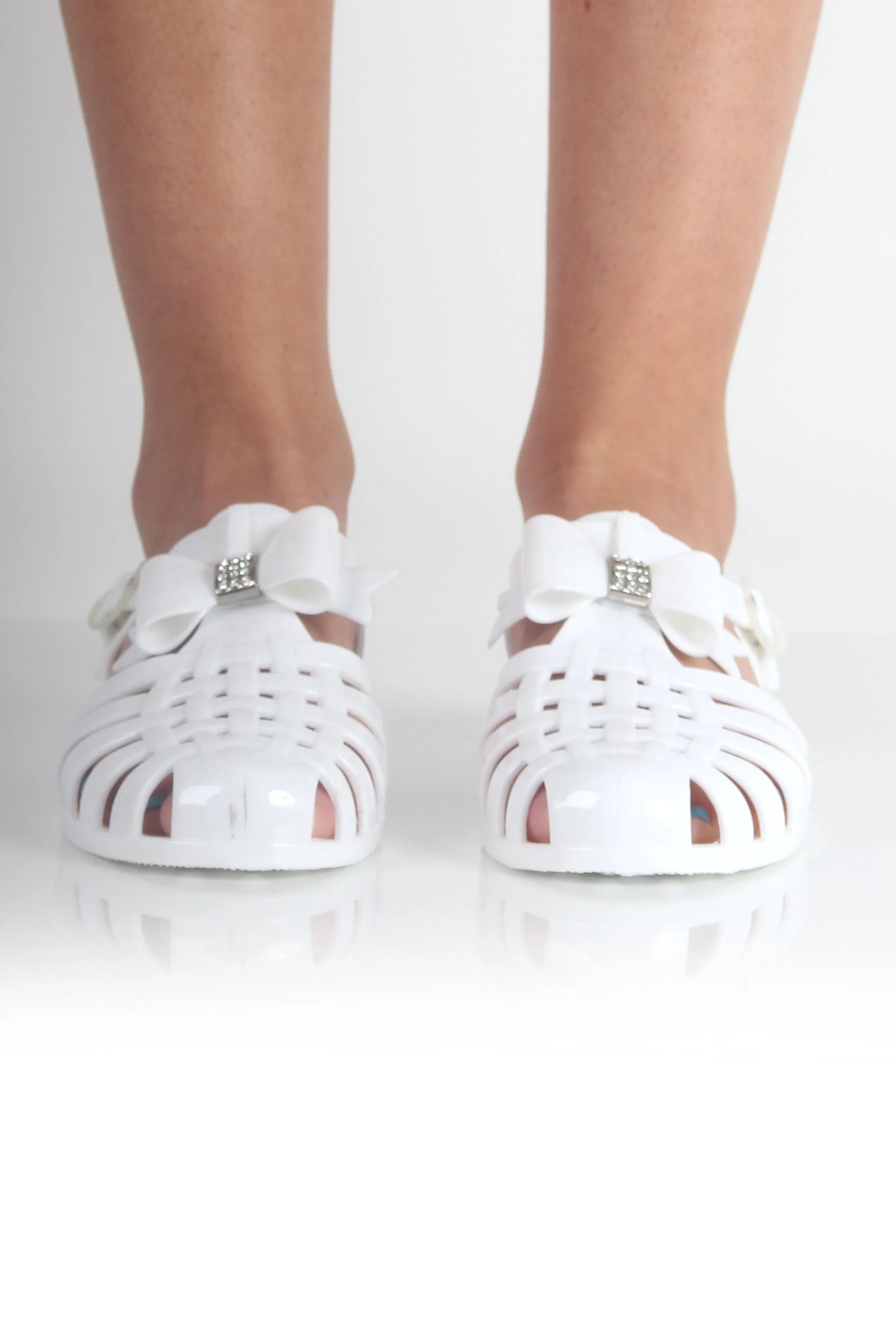 Lily White Bow Diamante Jelly Shoes sold by Rebellious Fashion product image thumbnail 3