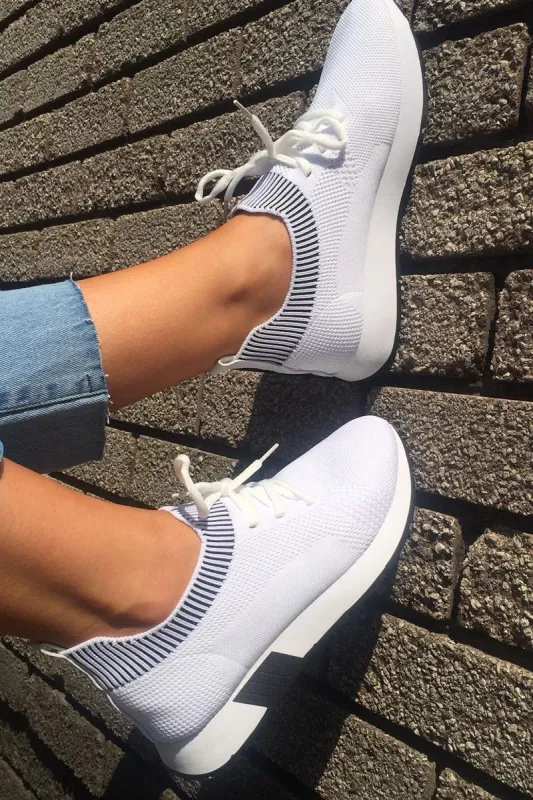 White Stretch Mesh Lace Up Trainers - Beulah sold by Rebellious Fashion