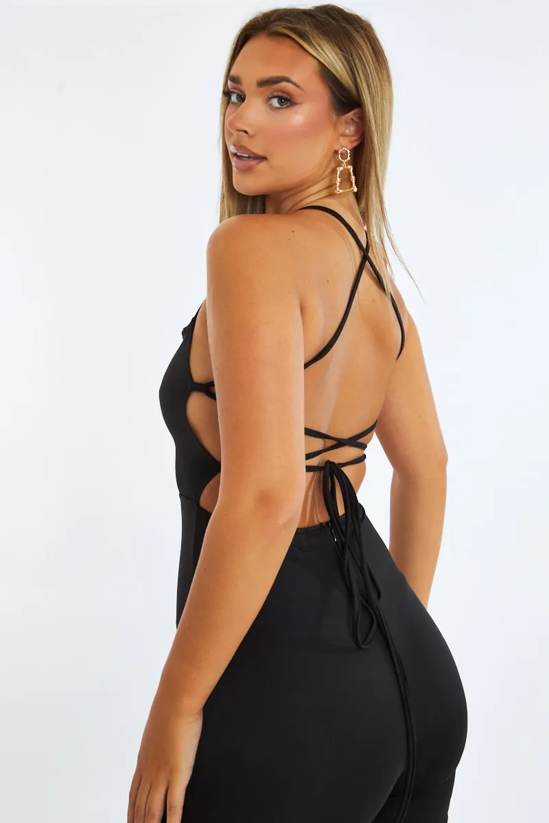 Black Lace Up Back Wide Leg Jumpsuit - Lyric sold by Rebellious Fashion product image thumbnail 4