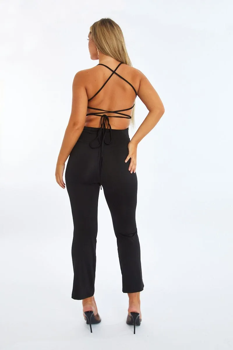 Black Lace Up Back Wide Leg Jumpsuit - Lyric sold by Rebellious Fashion product image thumbnail 5