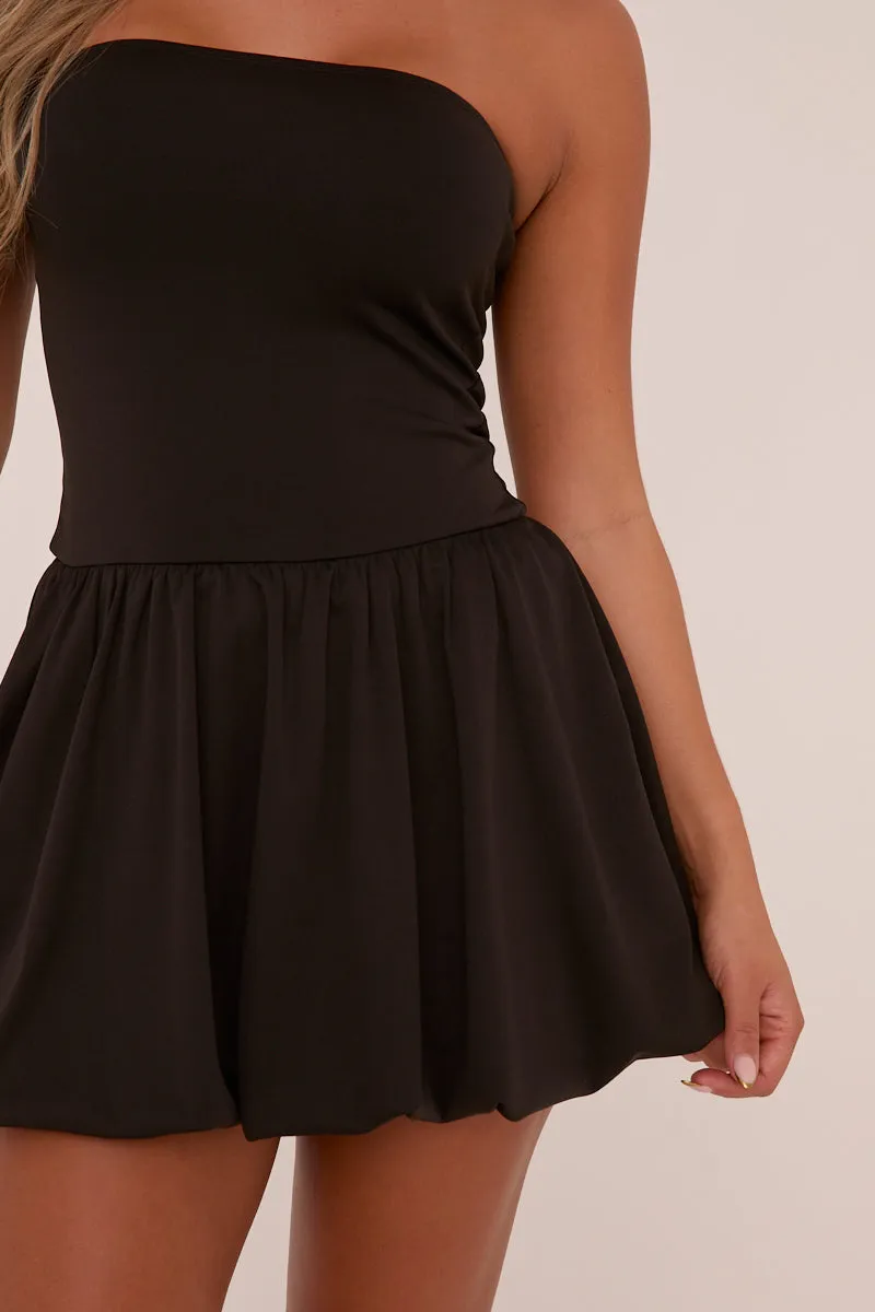 Black Bandeau Drop Waist Puffball Detail Mini Dress - Saffiya sold by Rebellious Fashion product image thumbnail 4
