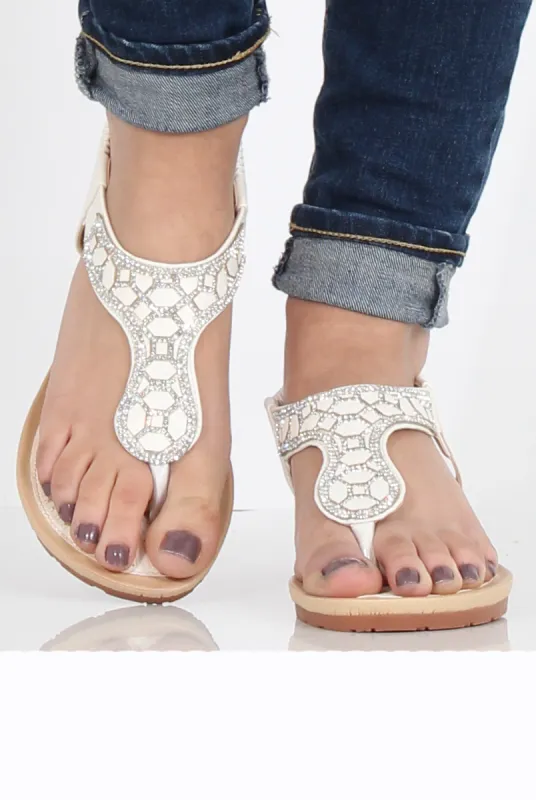 White Diamante Sling Back Toe Bar Sandals - Mara sold by Rebellious Fashion