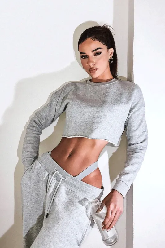 Grey Round Neck Cropped Sweatshirt - Lenny sold by Rebellious Fashion