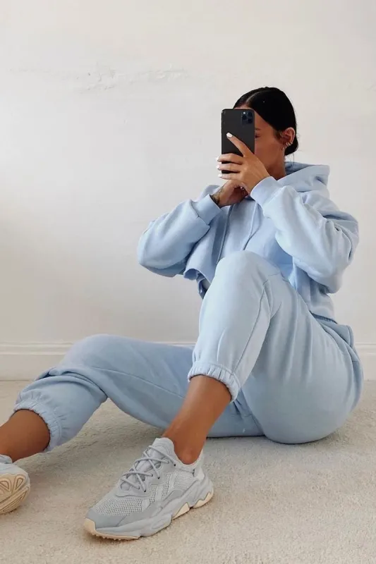 Blue Cropped Oversized Hoodie and Joggers Co-ord - Karenza sold by Rebellious Fashion