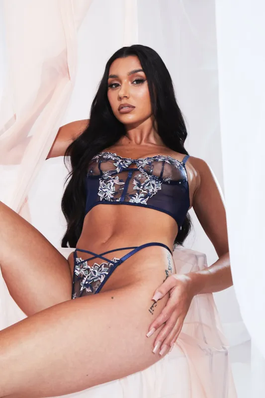 Blue Floral Lace Bralette Lingerie Set - Rosie sold by Rebellious Fashion