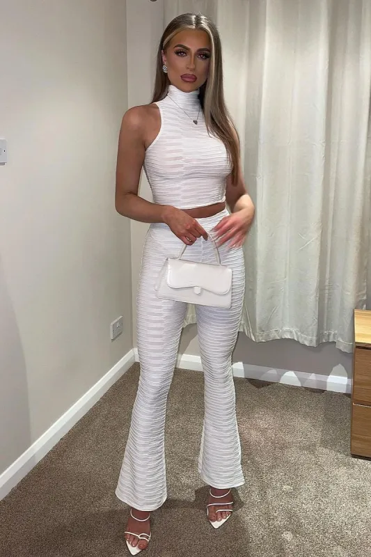 White High Neck Crop Top & Flare Pants Set - Dailyn made by Rebellious Fashion