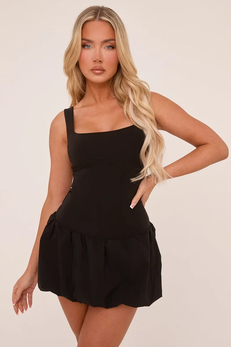 Black Scoop Neck Puffball Mini Dress - Alyssa sold by Rebellious Fashion product image thumbnail 2