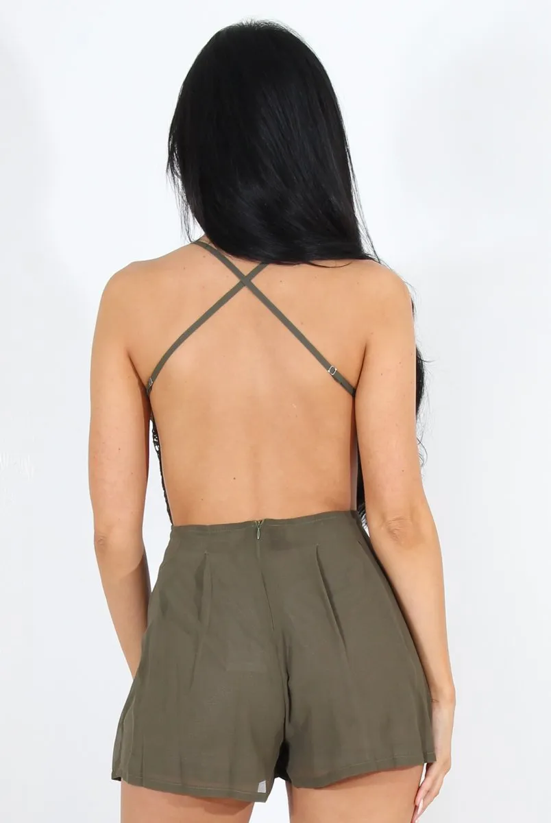 Kendra Khaki Lace V Front Playsuit sold by Rebellious Fashion product image thumbnail 4